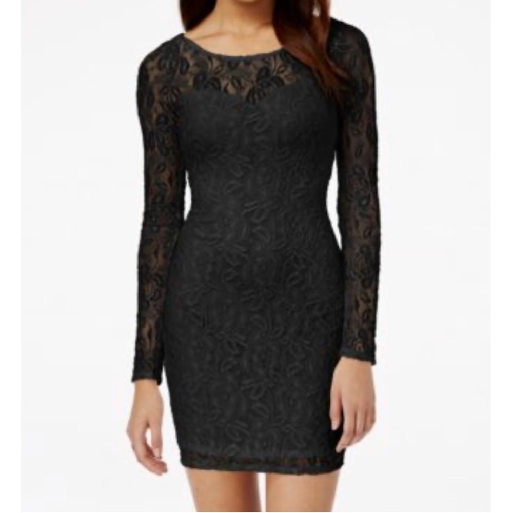 Material Girl Black Lace Bodycon Long Sleeve Dress